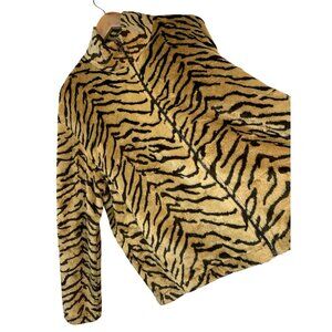 VTG Neiman Marcus Tiger Print Faux Fur Fleece Jacket 1X plus RAA10414 USA Zip